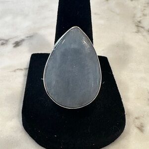 Elegant Sterling Silver Natural Blue Opal Teardrop Ring